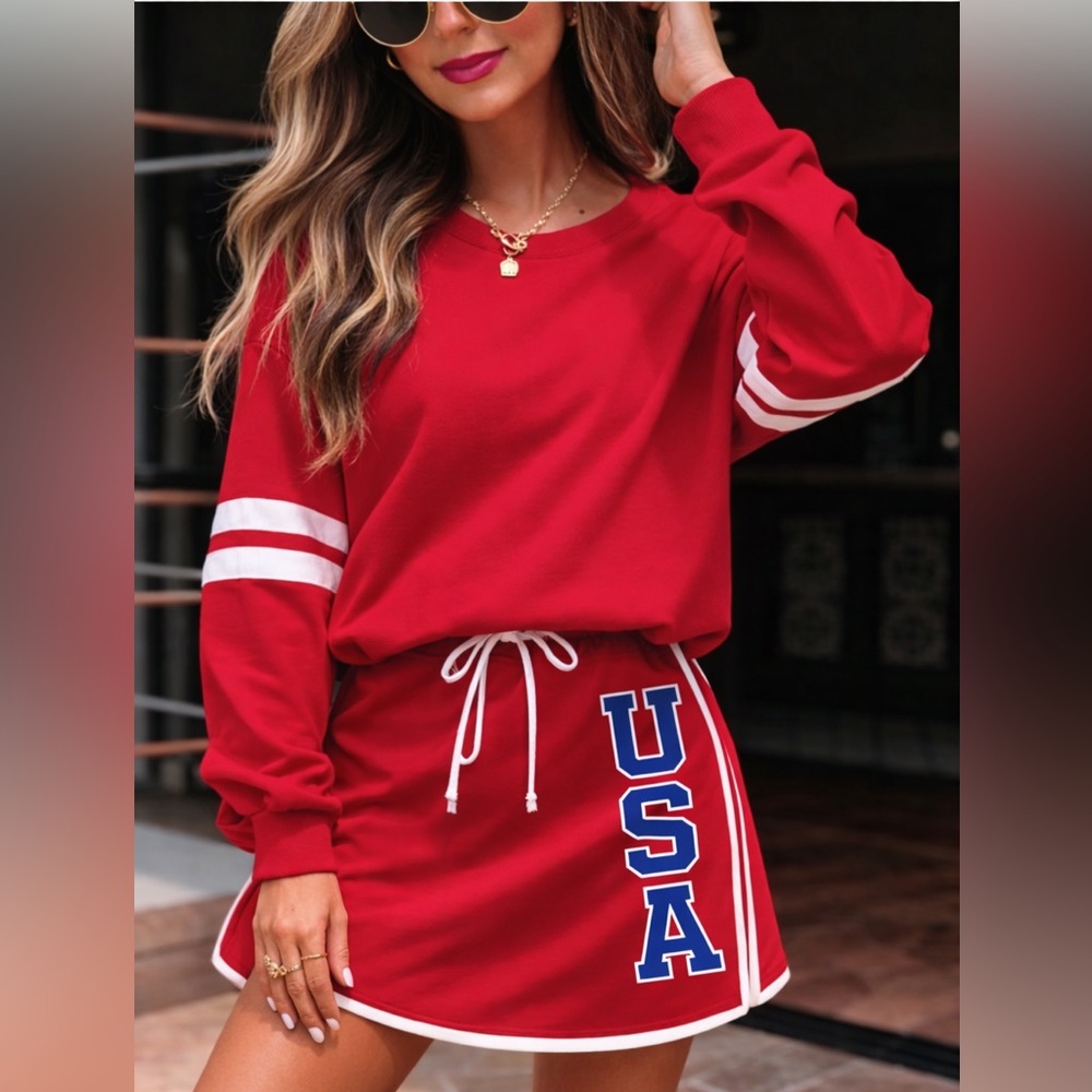 Red USA Memorial Day / 4th of July two piece skirt set
